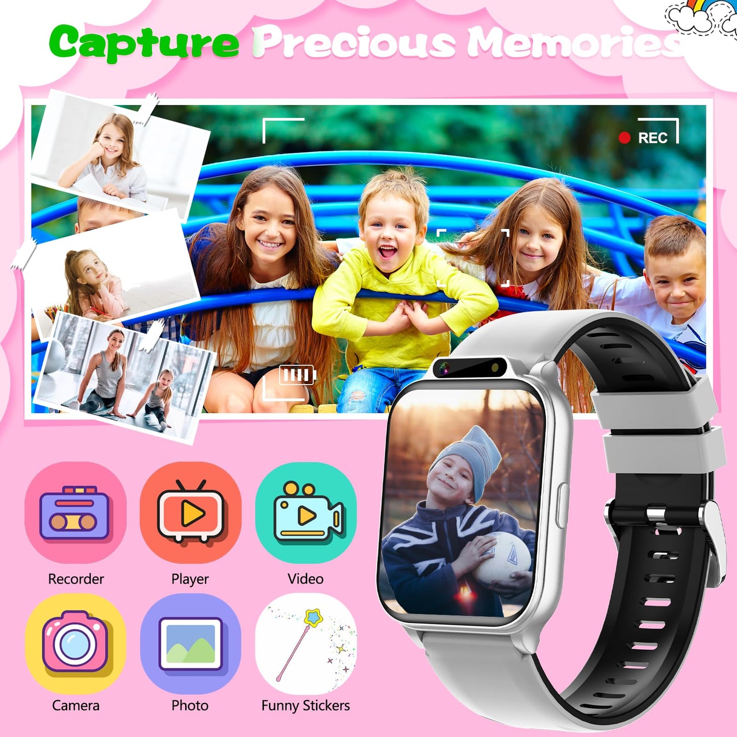 Smart Watch for Kids, 1.85" Fitness Tracker with Heart Rate, Sleep Monitor, IP68 Waterproof Smartwatches with Video Music, Pedometer, Game, NO APP/Phone, Gift for Boys Girls. (Classic, Black)