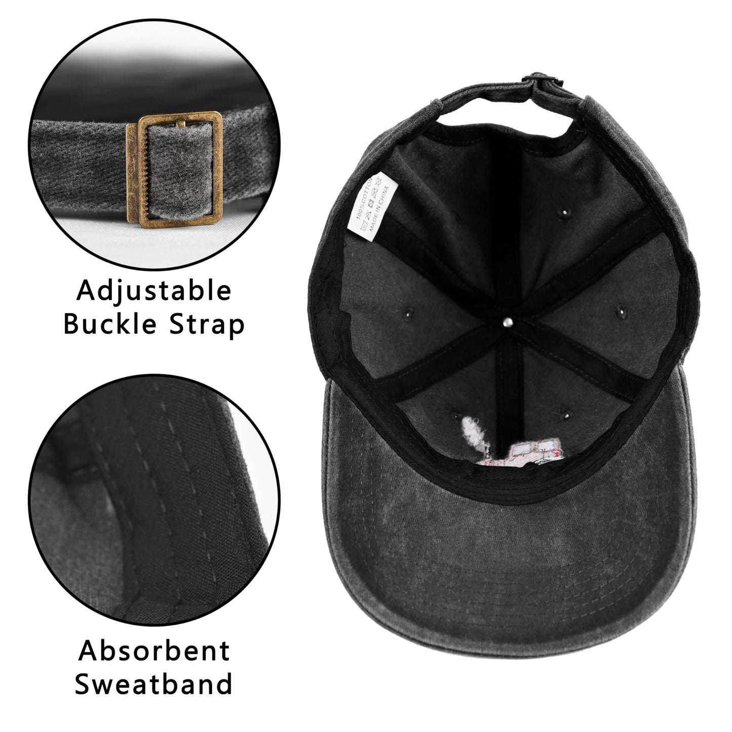 Embroidered Baseball Cap Adjustable Vintage Washed Distressed Denim Baseball Hat for Women Men