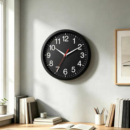 Rohioue Wall Clock Modern 8 Inch Battery Operated Silent Non Ticking Small Analog Clock for Living Room Office Home Bedroom Kitchen Bathroom(Black)