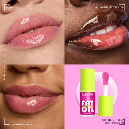 NYX PROFESSIONAL MAKEUP Fat Oil Lip Drip, Moisturizing Lip Oil Gloss, Vegan Tinted Formula, Up to 12 HR Hydration - Supermodel (Shimmering Magenta)