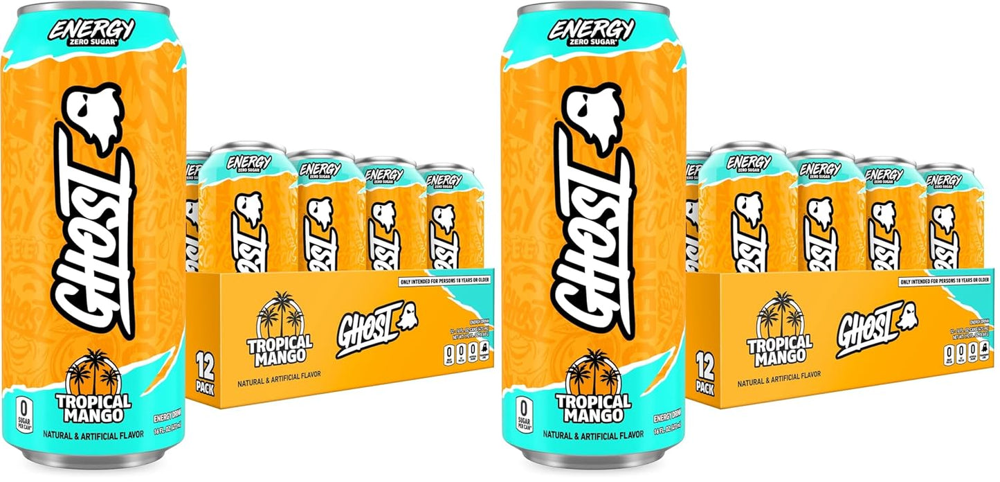 GHOST Energy Drink, Zero Sugars, 12-Pack, Cherry Limeade, 16oz | Energy & Focus Pre Workout Drink, No Artificial Colors, Gluten-Free, Vegan - 200MG Natural Caffeine, L-Carnitine, Taurine