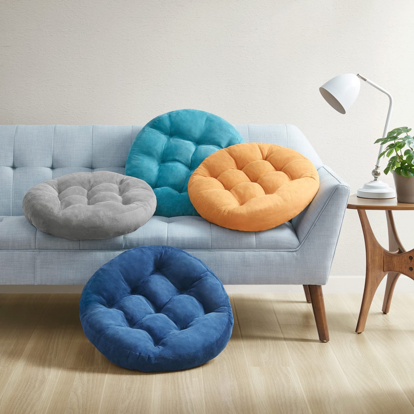 Meditation Floor Pillow Set of 2, Round Large Pillows Seating for Adults, Tufted Corduroy Cushion for Living Room Tatami, Beige 22 Inch