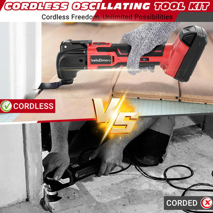 bellaDimora Oscillating Multi-Tool Compatible with DeWalt 20V MAX, 600W Brushless Motor (6000-20000 OPM), 23-Piece Accessory Kit for Cutting Sanding Scraping, Heavy-Duty Power Tool(No Battery)