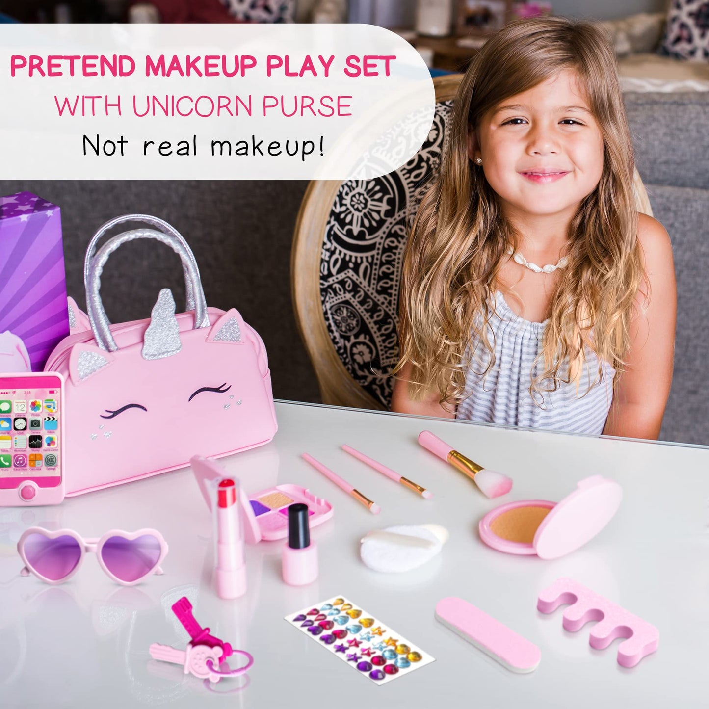 Kids Real Makeup Kit with Pink Unicorn Purse, Non Toxic Washable Make Up Set - Unicorn Toys for Girls Age 4-6, 5 Year Old Girl Birthday Gift Ideas, Toddler Little Girl Gifts 3 4 5 6 7 8 9 10 Years Old