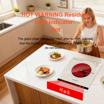 Dual Coil Design of 2 Burner Electric Cooktop, 1800W Ceramic Hot Plate for Cooking, Infrared Double Burner Portable Countertop or 24inch Built-in Radiant Stove Top Cooker, Compatible with All Cookware