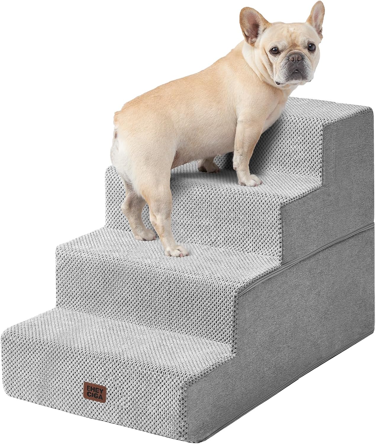 EHEYCIGA Dog Stairs for Small Dogs 13.5" H, 3-Step Dog Steps for Couch Sofa and Chair, Pet Steps for Medium Cats, Non-Slip Balanced Pet Ramp Indoor, Grey