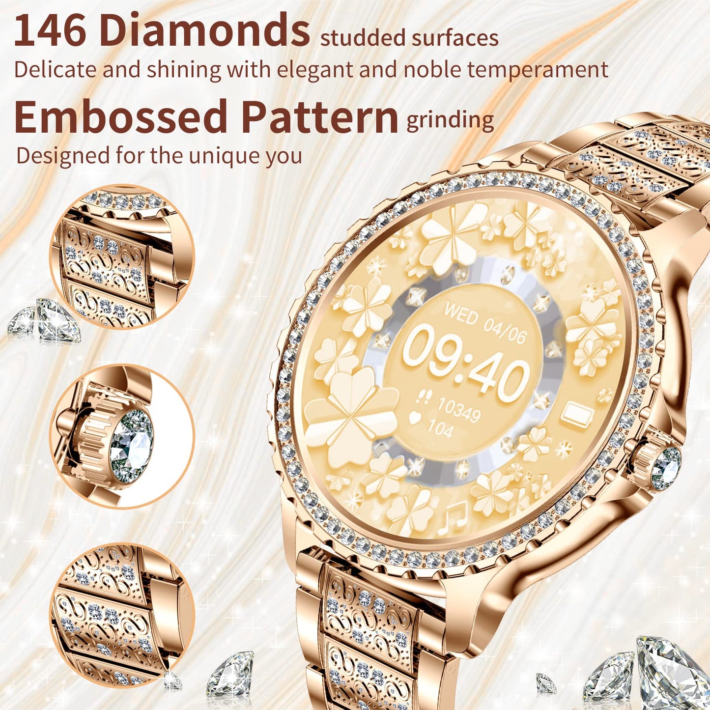 Smart Watch for Women with Diamonds (Answer/Make Call),1.32''Full Screen Smart Watch for Android /iOS,Fitness Tracker with Heart Rate/Blood Oxygen/Sleep Monitor/AI Voice Watches for Women,3 Straps