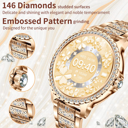 Smart Watch for Women with Diamonds (Answer/Make Call),1.32''Full Screen Smart Watch for Android /iOS,Fitness Tracker with Heart Rate/Blood Oxygen/Sleep Monitor/AI Voice Watches for Women,3 Straps