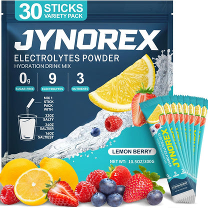 Electrolytes Powder Packets Sugar Free, 30 Sticks High Sodium Hydration Packets, Electrolyte Drink Mix with Lemon Lime Watermelon Peach Berry Kiwi Tropical Punch Lychee Cranberry, 10.5OZ