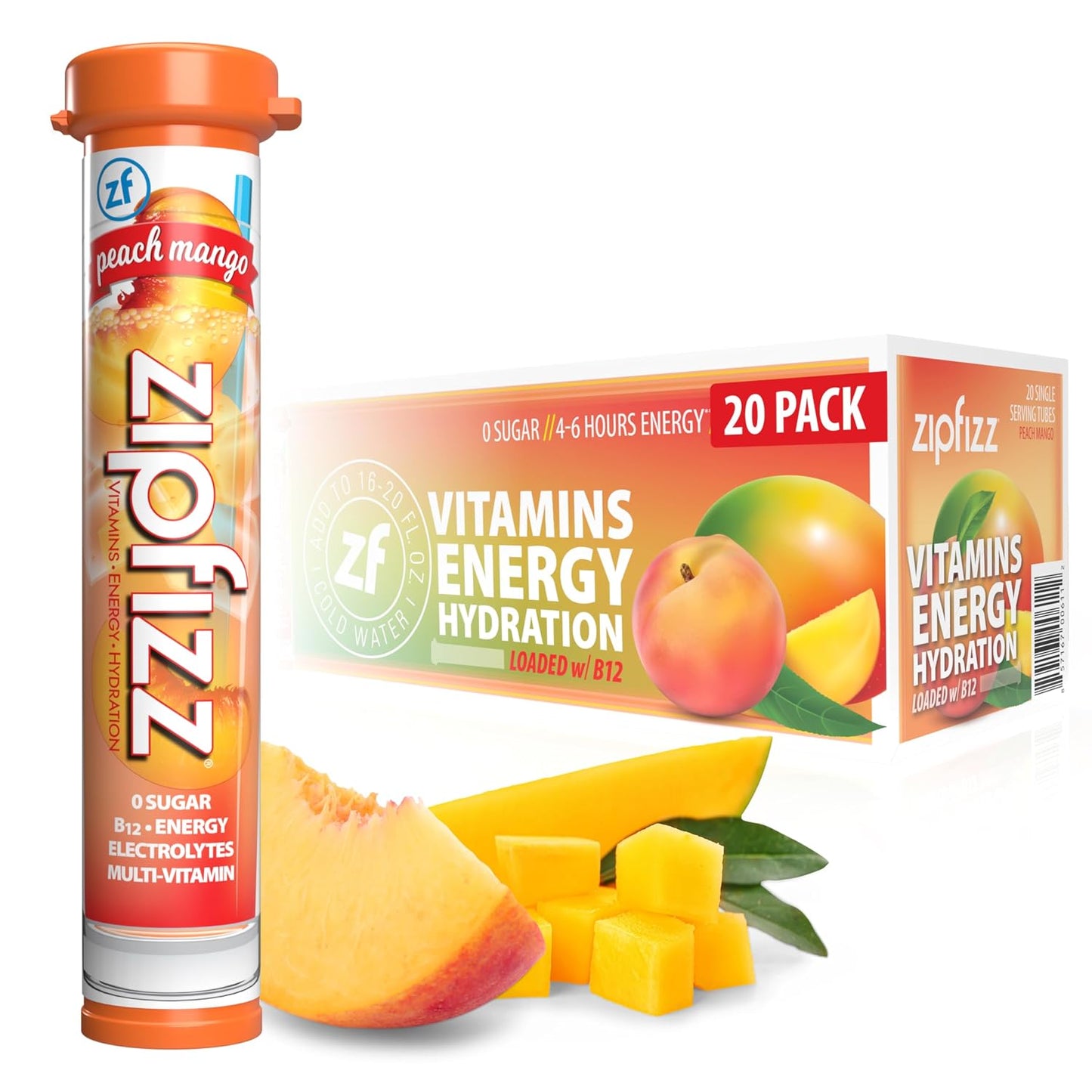 Zipfizz Daily Energy Drink Powder, Blood Orange, 20 Pack | 3-in-1 Sustained Energy, Rapid Hydration, and Essential Vitamins | Sugar-Free | Electrolyte Powder | Contains Vitamin B-12 & Antioxidants