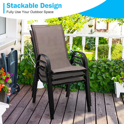 Tangkula Patio Dining Chairs Set of 4, Outdoor Stackable All Weather Heavy Duty Dining Chairs Set with Armrests, Support 330 LBS, for Poolside, Backyard, Garden, Deck, Front Porch (Brown)