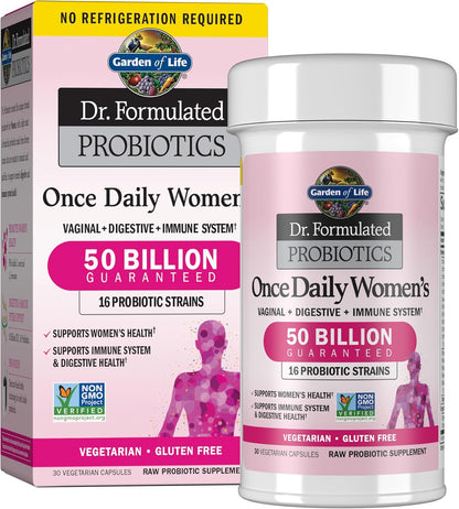 Garden of Life Dr. Formulated Once Daily Women's Probiotics with 50 Billion CFU & Organic Prebiotics – Vaginal Health, Digestive Support, Immune Support, Dairy Free, 30 Capsules
