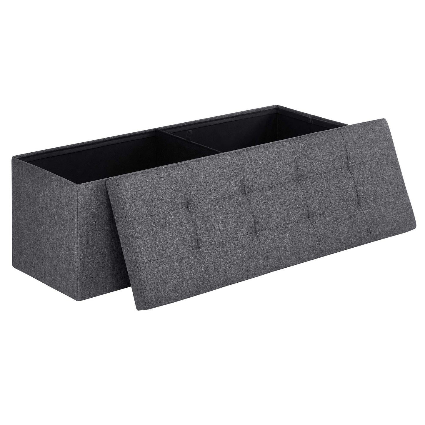 SONGMICS MAZIE Collection - 30 Inches Folding Storage Ottoman Bench, Ottoman Foot Rest, End of Bed Bench, Storage Chest, Load 660 lb, for Living Room, Bedroom, Entryway, Dark Gray ULSF47K