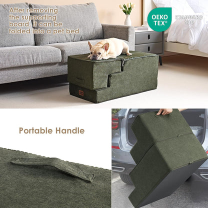 EHEYCIGA Dog Stairs for Small Dogs 13.5" H, 3-Step Dog Steps for Couch Sofa and Chair, Pet Steps for Medium Cats, Non-Slip Balanced Pet Ramp Indoor, Grey