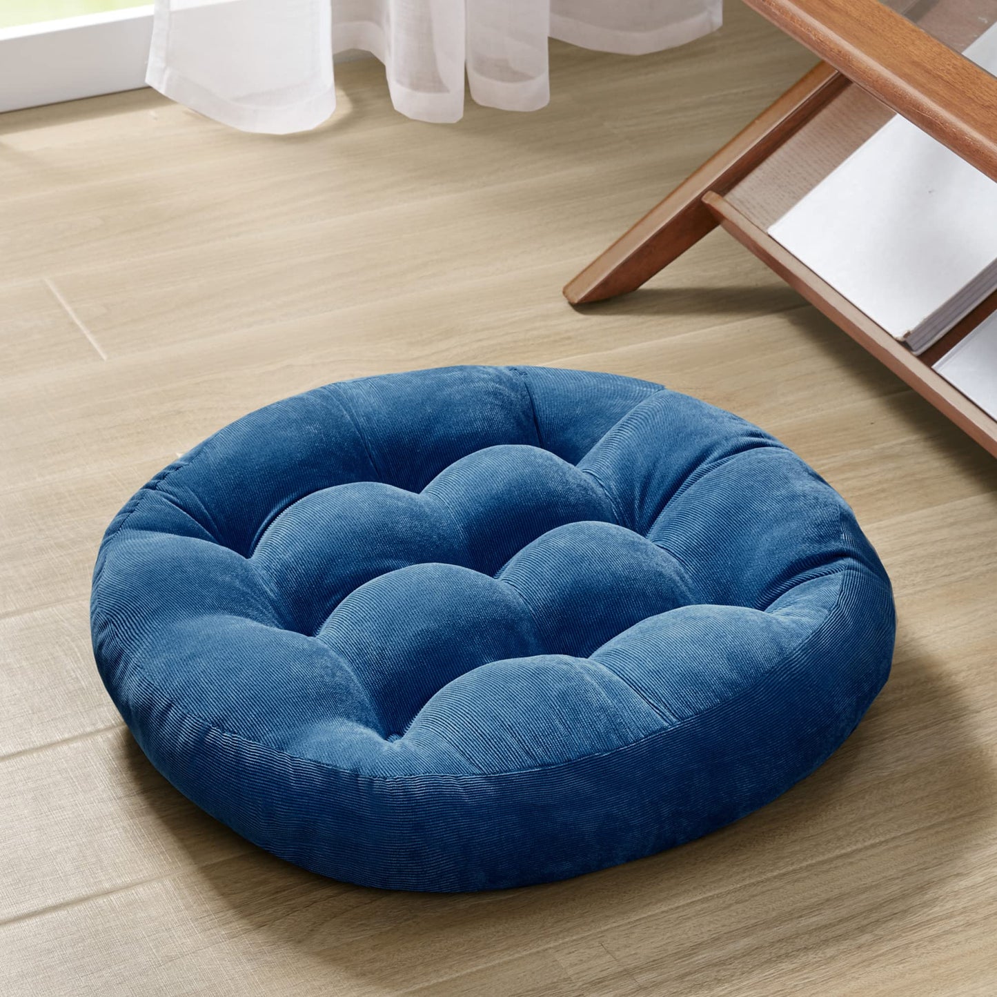 Meditation Floor Pillow Set of 2, Round Large Pillows Seating for Adults, Tufted Corduroy Cushion for Living Room Tatami, Beige 22 Inch