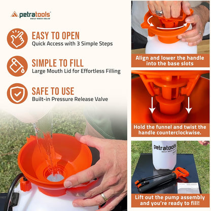 Petratools 1 Gallon Pump Sprayer – HD101 Garden Sprayer for Weeds, Lawn Care & Pesticides – 52” Long Hose, 2 Nozzles & Easy Carry Handle – Durable & Lightweight