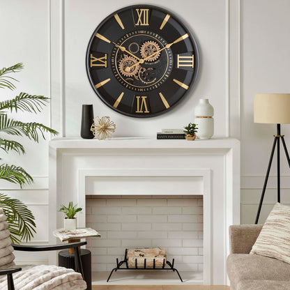 CLXEAST Mid Century Minimalist Modern Wall Clocks,24 Inch Wall Clock with Moving Gears, Large Cream Gold Wall Clocks for Living Room Decor,House Warming Gifts New Home