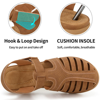 Womens Summer Flat Sandals: Comfortable Closed Toe Dressy Flats Sandals Ankle Strap Casual Outdoor Fisherman Walking Sandal