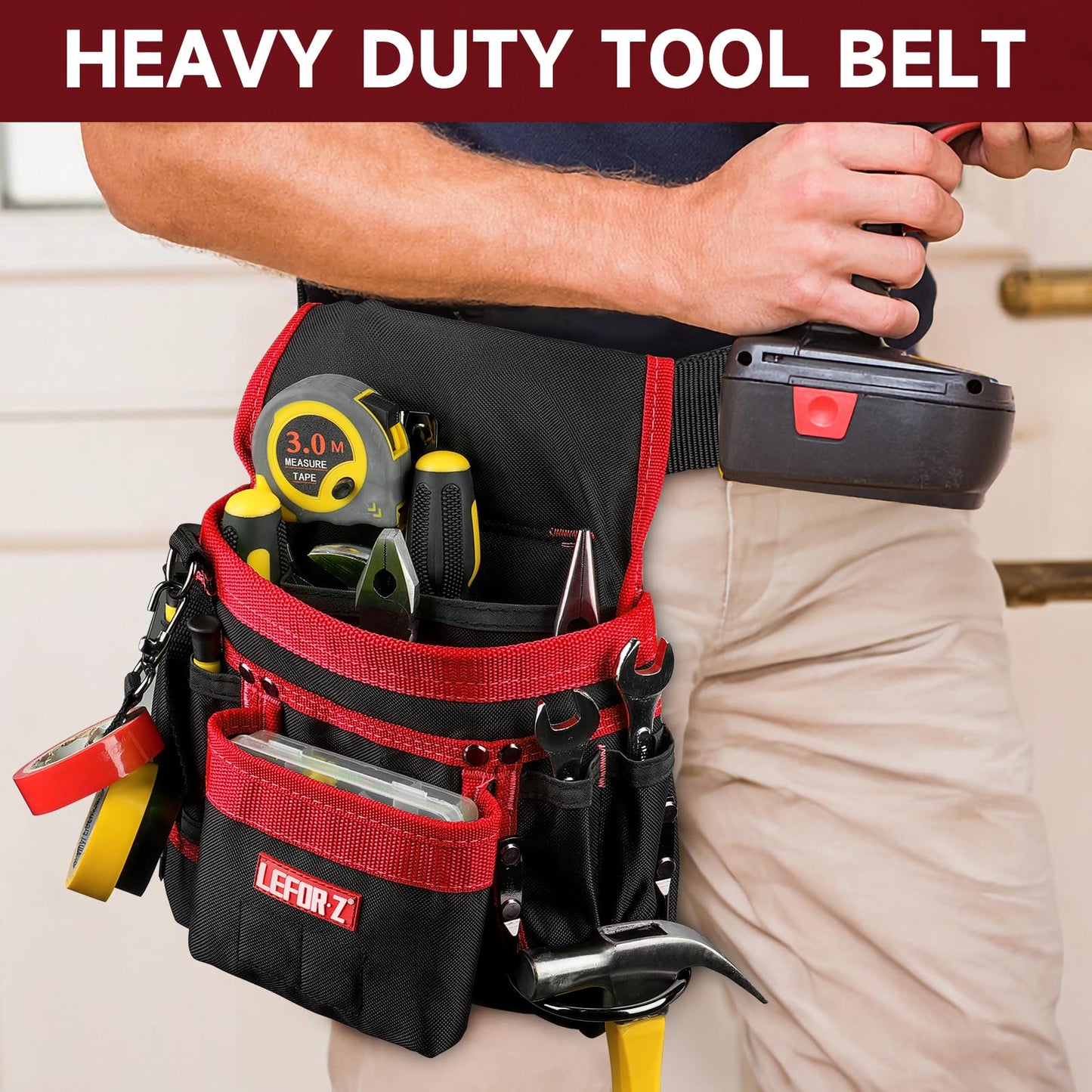 Tool Belt,Magnetic Tool Pouch,14-Pockets Tool Belts for Men,Detachable & Adjustable Tool Pouch belt for Electrician,Carpenter,Construction,Work Apron,Utility Belt,Black-Yellow