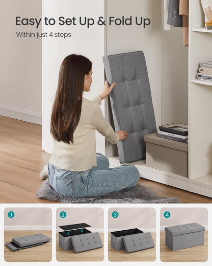 SONGMICS MAZIE Collection - 30 Inches Folding Storage Ottoman Bench, Ottoman Foot Rest, End of Bed Bench, Storage Chest, Load 660 lb, for Living Room, Bedroom, Entryway, Dark Gray ULSF47K
