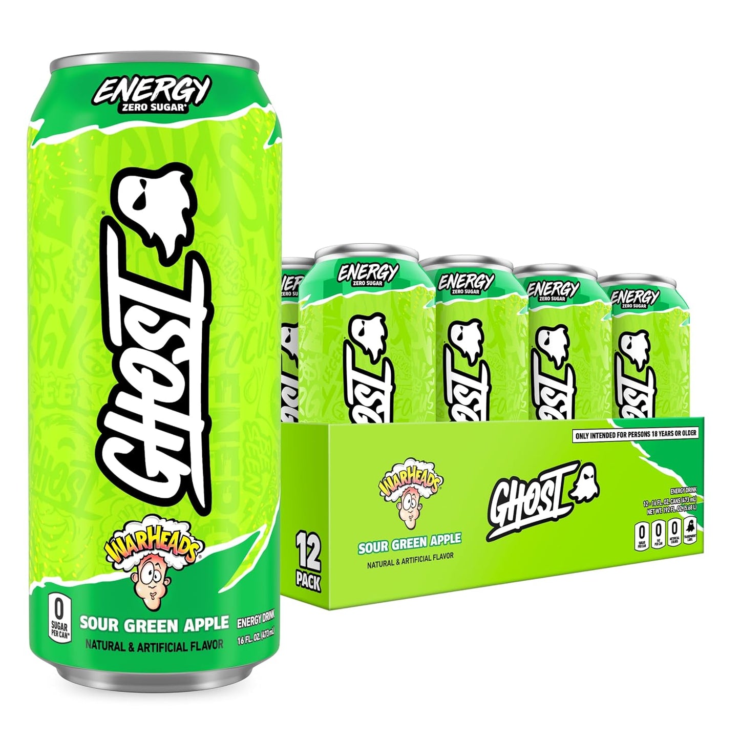 GHOST Energy Drink, Zero Sugars, 12-Pack, Cherry Limeade, 16oz | Energy & Focus Pre Workout Drink, No Artificial Colors, Gluten-Free, Vegan - 200MG Natural Caffeine, L-Carnitine, Taurine