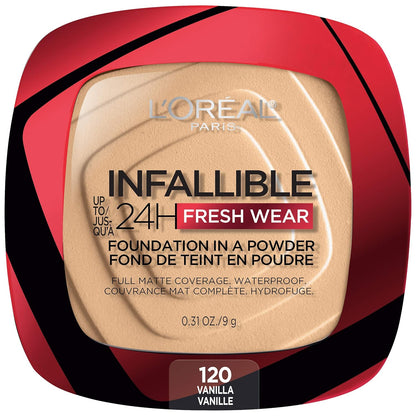 L'Oreal Paris Makeup Infallible Fresh Wear Foundation in a Powder, Up to 24H Wear, Waterproof, Vanilla, 0.31 oz. (Packaging May Vary)