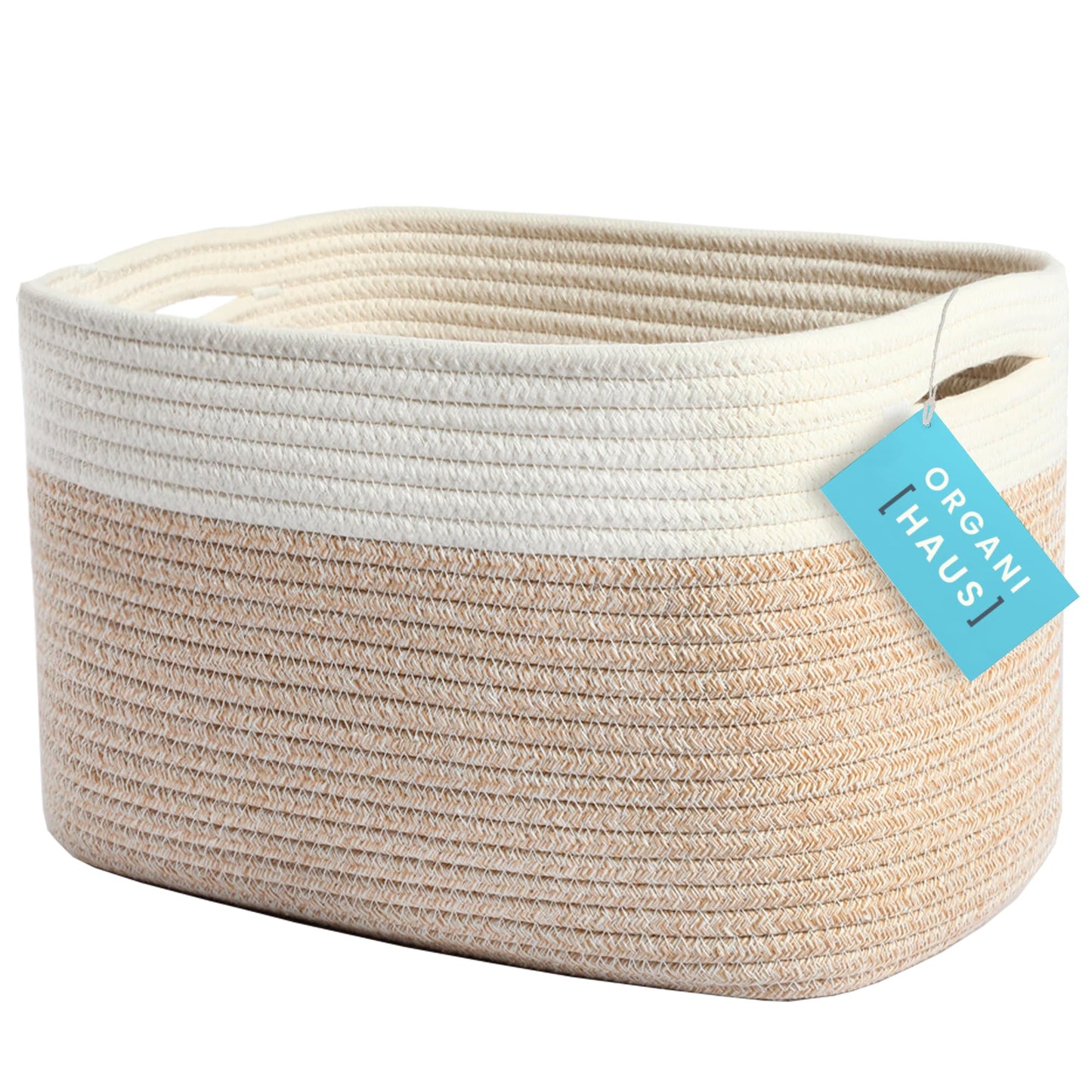 Light Honey Cotton Rope Baskets for Shelves, Set of 3 - 15"×10"×9½" - Woven Storage Baskets for Organizing - Closet, Nursery, Bedroom, Playroom - Toys, Books, Towels, Clothes