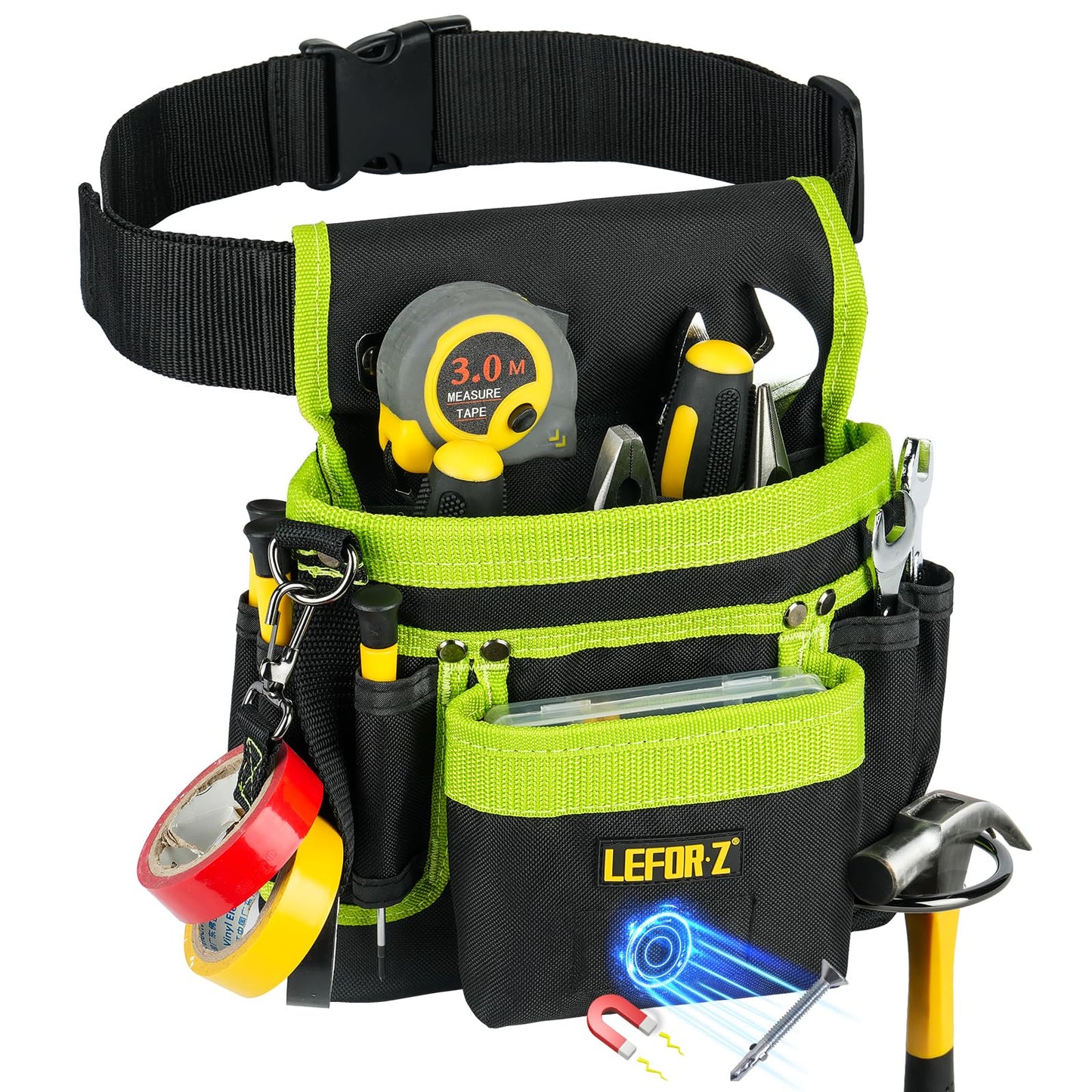 Tool Belt,Magnetic Tool Pouch,14-Pockets Tool Belts for Men,Detachable & Adjustable Tool Pouch belt for Electrician,Carpenter,Construction,Work Apron,Utility Belt,Black-Yellow