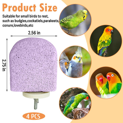 PINVNBY 4 PCS Bird Perch Stands Parrot Calcium Perch Beak Grinding Stone Foot Claws Trimmer Parakeet Platform Parrot Chewing Toys for Small Medium Cockatiel Conure Lovebird Finch