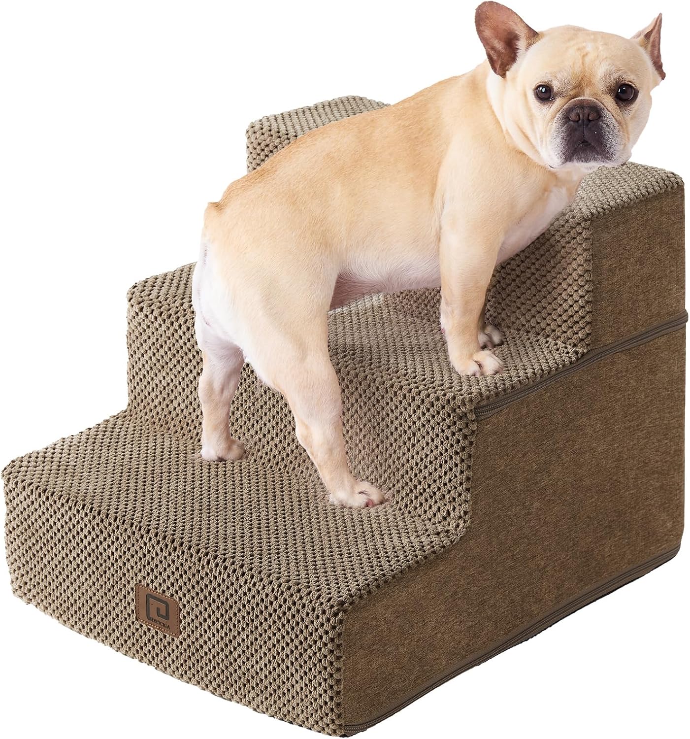 EHEYCIGA Dog Stairs for Small Dogs 13.5" H, 3-Step Dog Steps for Couch Sofa and Chair, Pet Steps for Medium Cats, Non-Slip Balanced Pet Ramp Indoor, Grey