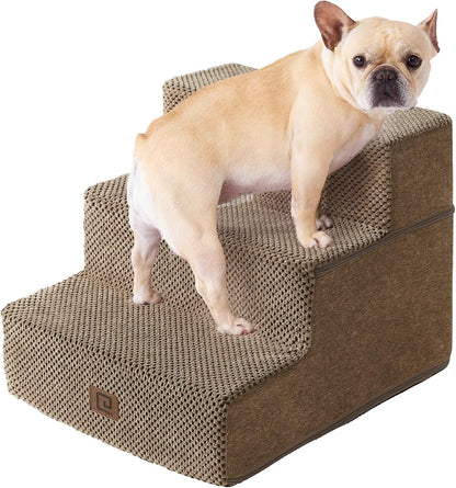 EHEYCIGA Dog Stairs for Small Dogs 13.5" H, 3-Step Dog Steps for Couch Sofa and Chair, Pet Steps for Medium Cats, Non-Slip Balanced Pet Ramp Indoor, Grey