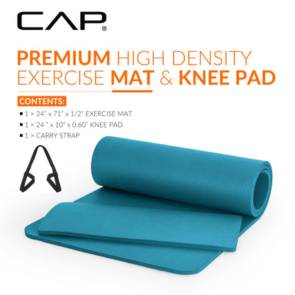 CAP Barbell 1/2-Inch High Density Exercise Yoga Mat with Strap | Multiple Options