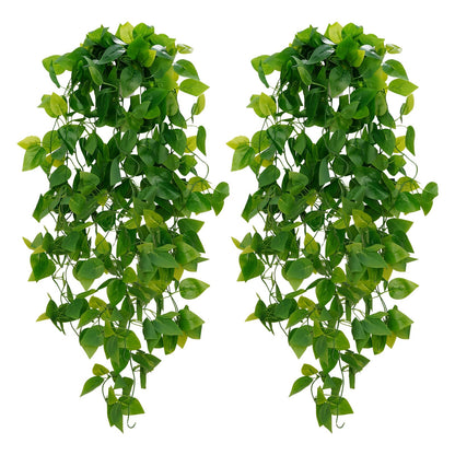 BLEUM CADE Fake Hanging Plants, 2pcs Artificial Pothos Vines Faux Plants Greenery for Wall Home Living Room Office Indoor Outdoor Decor (No Baskets)