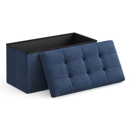 SONGMICS MAZIE Collection - 30 Inches Folding Storage Ottoman Bench, Ottoman Foot Rest, End of Bed Bench, Storage Chest, Load 660 lb, for Living Room, Bedroom, Entryway, Dark Gray ULSF47K