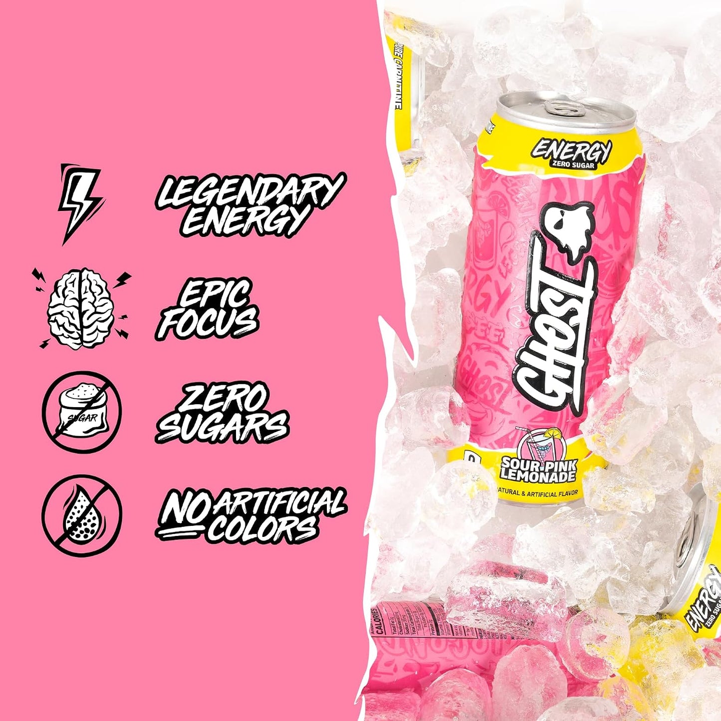 GHOST Energy Drink, Zero Sugars, 12-Pack, Cherry Limeade, 16oz | Energy & Focus Pre Workout Drink, No Artificial Colors, Gluten-Free, Vegan - 200MG Natural Caffeine, L-Carnitine, Taurine