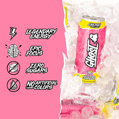 GHOST Energy Drink, Zero Sugars, 12-Pack, Cherry Limeade, 16oz | Energy & Focus Pre Workout Drink, No Artificial Colors, Gluten-Free, Vegan - 200MG Natural Caffeine, L-Carnitine, Taurine