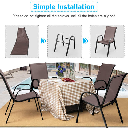 Tangkula Patio Dining Chairs Set of 4, Outdoor Stackable All Weather Heavy Duty Dining Chairs Set with Armrests, Support 330 LBS, for Poolside, Backyard, Garden, Deck, Front Porch (Brown)