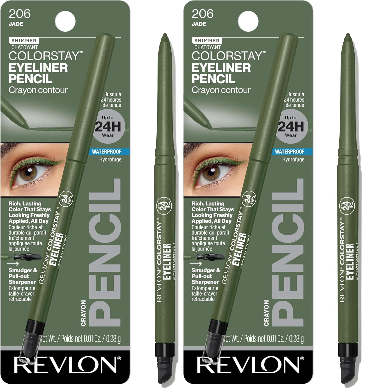 Revlon ColorStay Pencil Waterproof Eyeliner, Smudge-Proof, Eye Makeup with Built-In Sharpener, Long-Lasting, Matte Finish, 201 Black, 2 pack