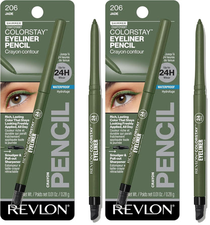 Revlon ColorStay Pencil Waterproof Eyeliner, Smudge-Proof, Eye Makeup with Built-In Sharpener, Long-Lasting, Matte Finish, 201 Black, 2 pack