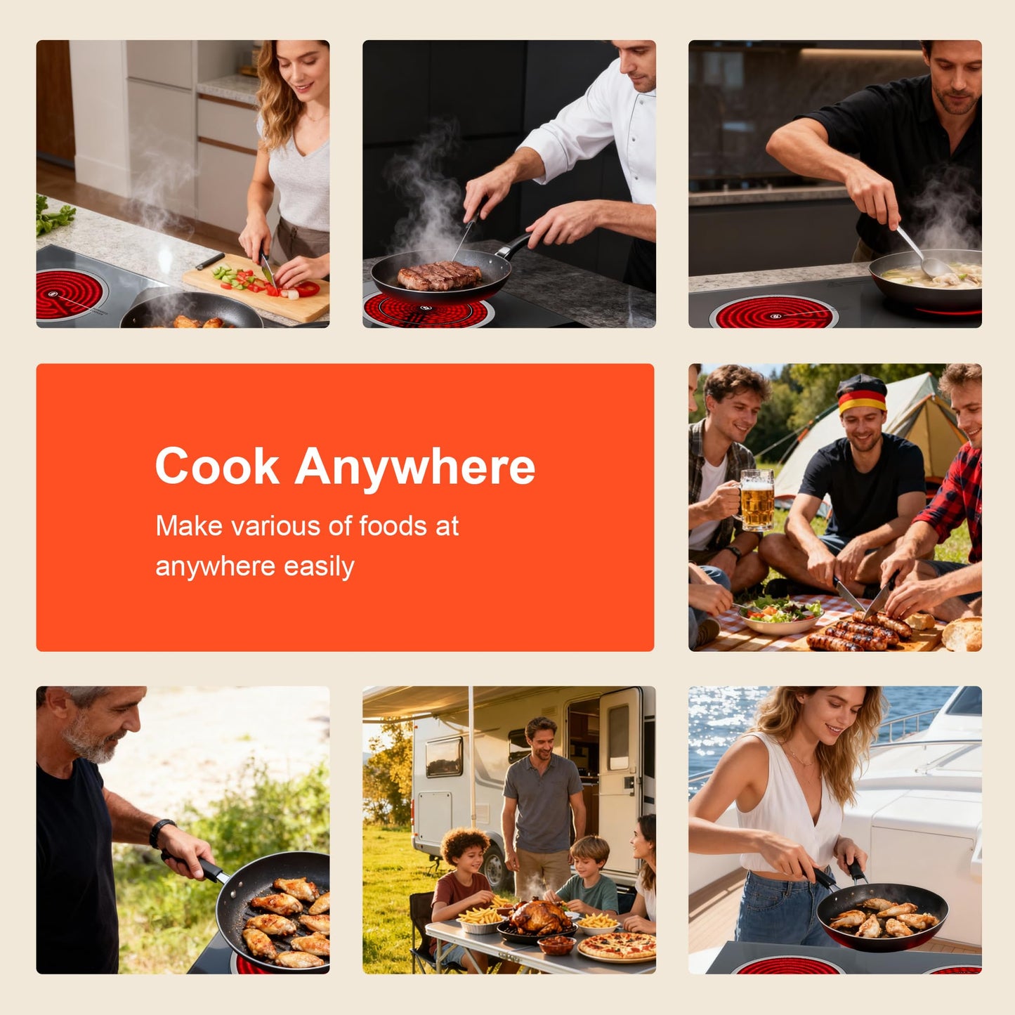 Dual Coil Design of 2 Burner Electric Cooktop, 1800W Ceramic Hot Plate for Cooking, Infrared Double Burner Portable Countertop or 24inch Built-in Radiant Stove Top Cooker, Compatible with All Cookware
