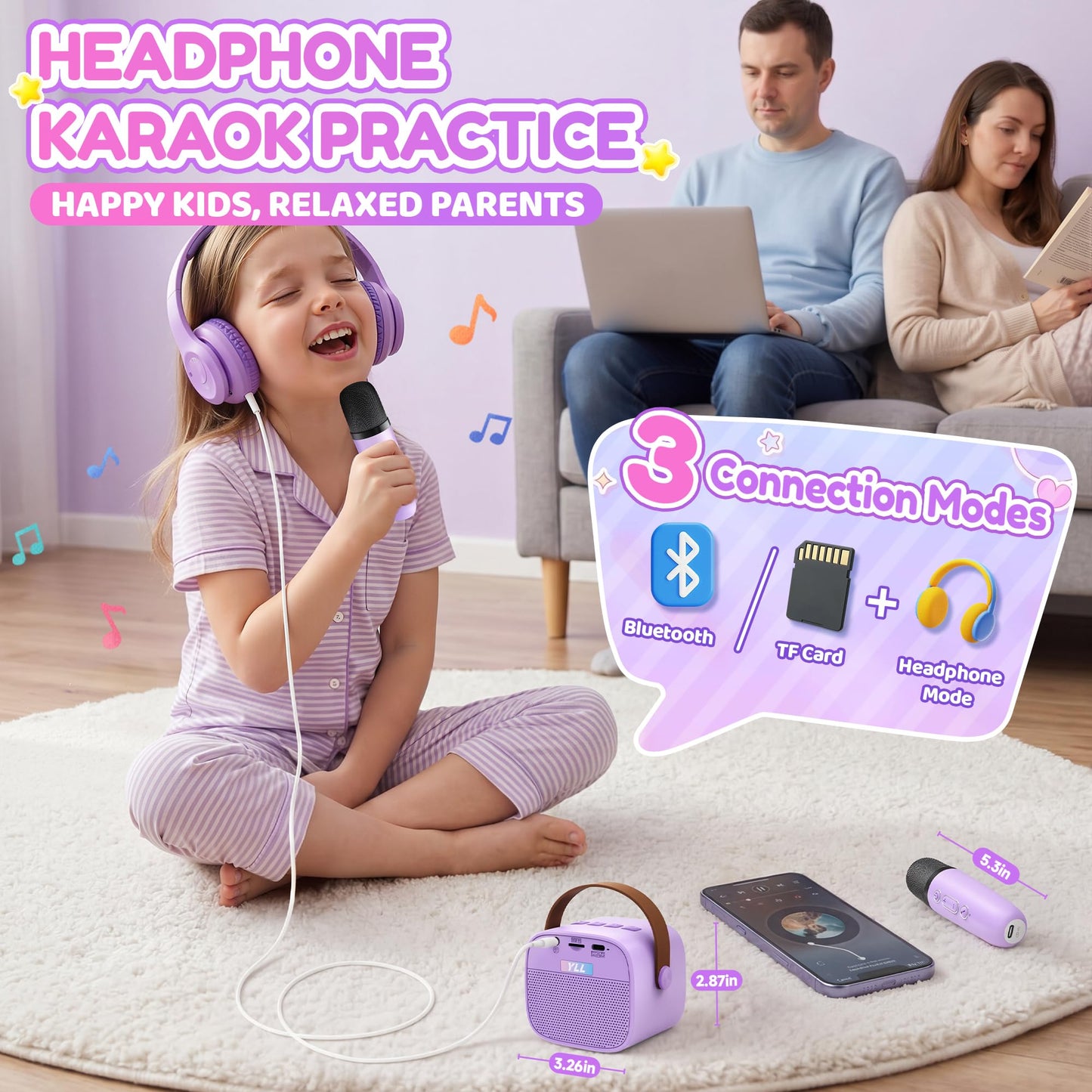 YLL Mini Karaoke Machine for Kids Adults, Portable Bluetooth Speaker with 2 Wireless Microphones, Trendy Birthday Gifts Toys for Girls Ages 3, 4, 5, 6, 7, 8, 9, 10+ Years Old Home Family Party (P-ink)