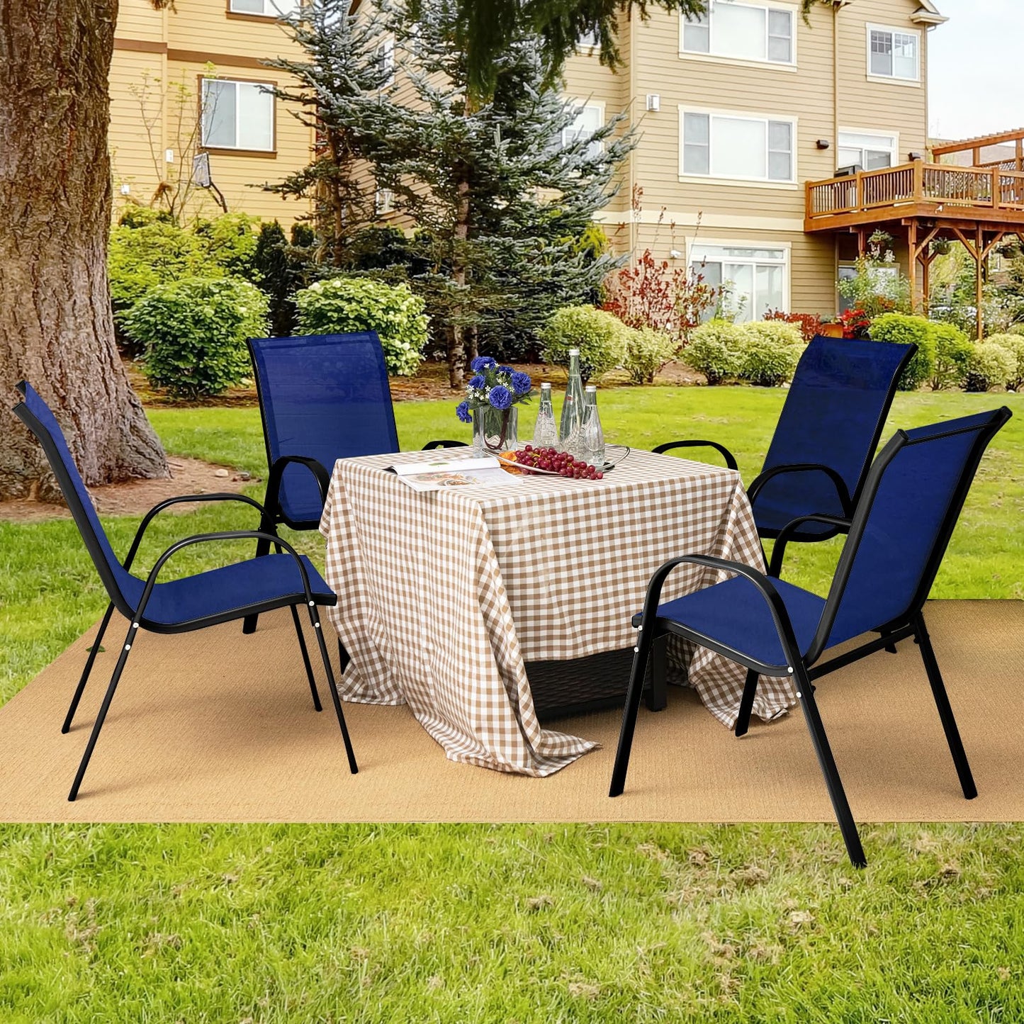 Tangkula Patio Dining Chairs Set of 4, Outdoor Stackable All Weather Heavy Duty Dining Chairs Set with Armrests, Support 330 LBS, for Poolside, Backyard, Garden, Deck, Front Porch (Brown)