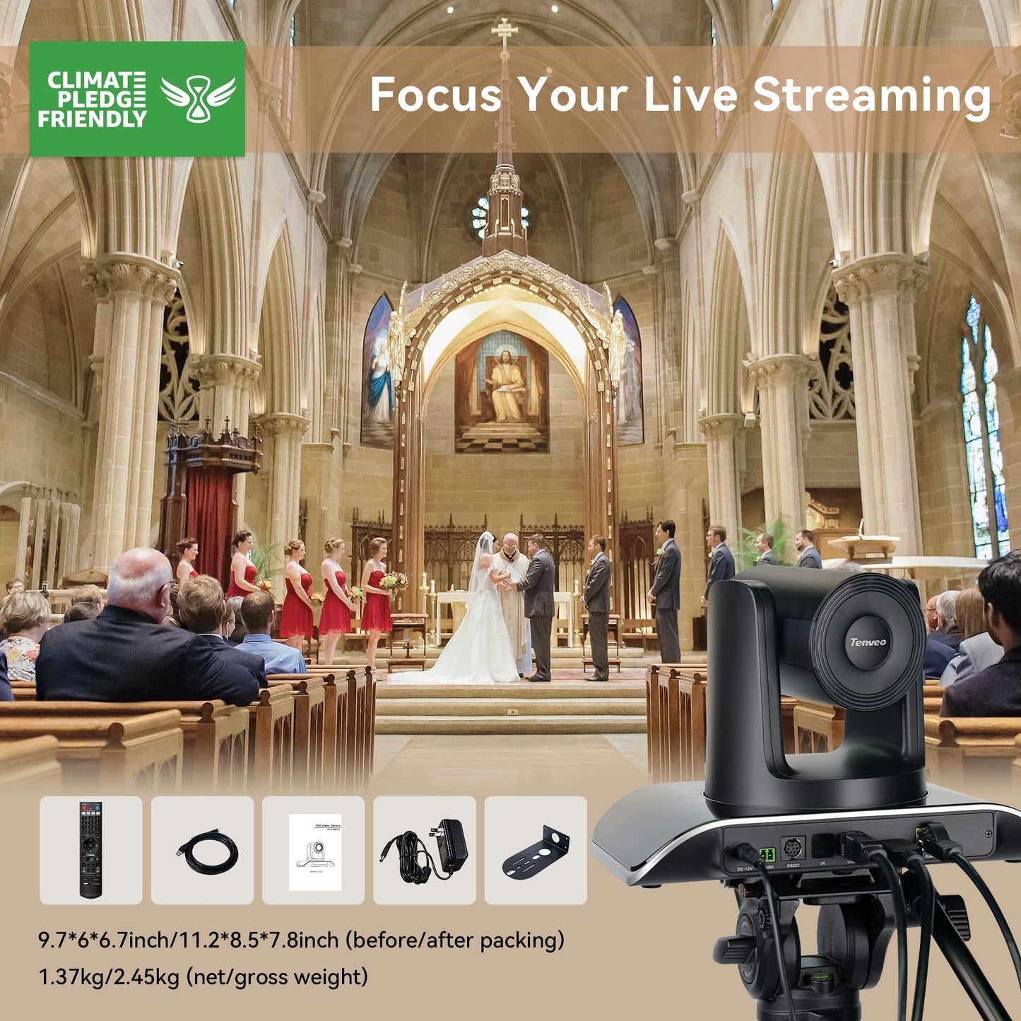 Tenveo 4K NDI PTZ Camera AI Humanoid & Face Auto-Tracking, HDMI/LAN/USB3.0 PoE PTZ Camera 20X Optical Zoom IP Live Streaming, for Church Services Worship Video Conference Live Streaming YouTube OBS