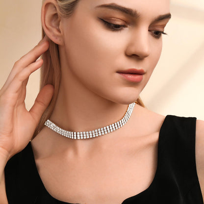 Zealmer 3 Row Rhinestone Choker Necklace for Women 18K Gold Plated
