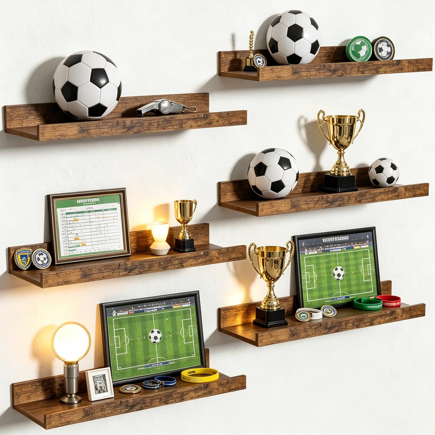 upsimples Floating Shelves for Wall, Wall Shelves for Decor Storage Set of 6, Wall Mounted Wood Shelf for Bedroom, Living Room, Bathroom, Kitchen, Picture Ledge Shelf, Black