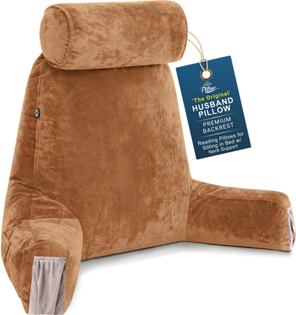 Husband Pillow XXL The Original for Adults - 30" Tall Backrest for Sitting Up in Bed - Firm Support Reading & Bed Rest Pillows for Adults, Neck Roll, Removable Cover - TV - Dark Grey