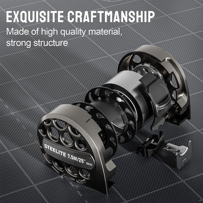 STEELITE Tape Measure 25'FT Stainless Steel Waterproof & Rustproof Retractable Measuring Tape with Hollow Design Carbon Fiber