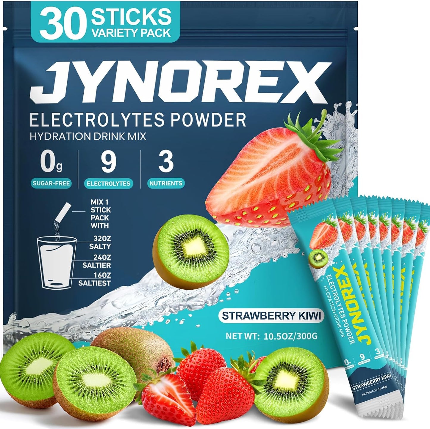 Electrolytes Powder Packets Sugar Free, 30 Sticks High Sodium Hydration Packets, Electrolyte Drink Mix with Lemon Lime Watermelon Peach Berry Kiwi Tropical Punch Lychee Cranberry, 10.5OZ