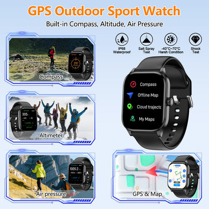 Smart Watch for Women Men, GPS Smartwatches with Heart Rate/SpO2/Sleep/Stress Monitor, 100+ Sports Fitness Watches, IP68 Waterproof Activity Tracker for Android/ iOS Phone (Silver, 1.96"_GPS+Map)