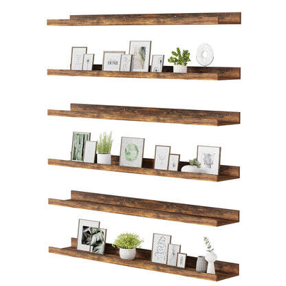 upsimples Floating Shelves for Wall, Wall Shelves for Decor Storage Set of 6, Wall Mounted Wood Shelf for Bedroom, Living Room, Bathroom, Kitchen, Picture Ledge Shelf, Black